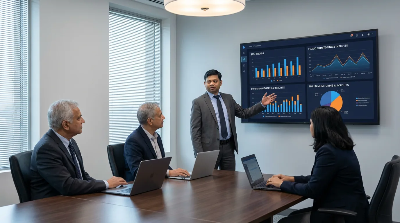 Indian financial AI risk intelligence boardroom featuring Mr. Vikas